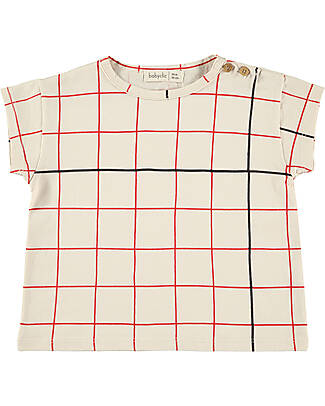 BabyClic T-Shirt Mezze Maniche - Grid Red - Jersey Di Cotone Bio T-shirt