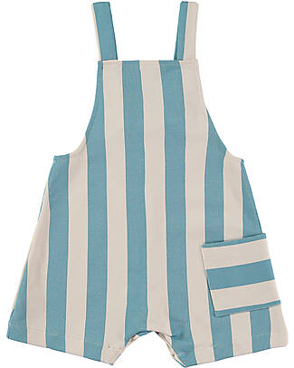 BabyClic Tutina Corta Salopette - Cotone Biologico - Righe Azzurre Tutine Corte
