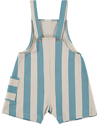 BabyClic Tutina Corta Salopette - Cotone Biologico - Righe Azzurre Tutine Corte