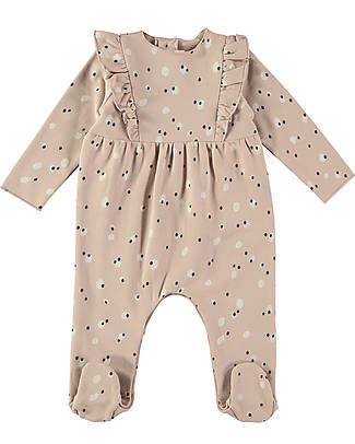 BabyClic Tutina Intera con Piedini - Spots Rosa - Felpa di Cotone Bio - con Balze Tutine Lunghe
