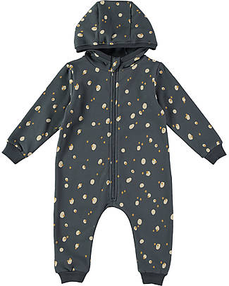BabyClic Tutina Intera con Zip e Cappuccio - Spots Blu Notte - Felpa di Cotone Bio Tutine Lunghe