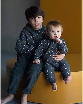 BabyClic Tutina Intera con Zip e Cappuccio - Spots Blu Notte - Felpa di Cotone Bio Tutine Lunghe