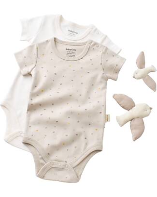 Babycosy Set 2 Body a Maniche Corte Interlok - Ecru e Pietra - 100% Cotone Biologico GOTS Body Manica Corta