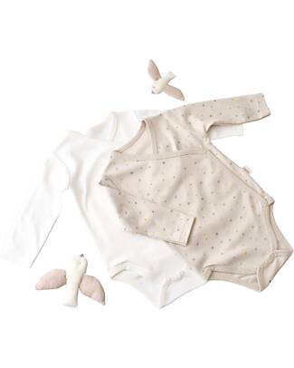 Babycosy Set 2 Body Kimono a Manica Corta Interlok - Ecru e Pietra - 100% Cotone Bio GOTS Body Manica Corta