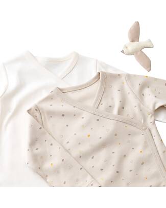 Babycosy Set 2 Body Kimono a Manica Corta Interlok - Ecru e Pietra - 100% Cotone Bio GOTS Body Manica Corta