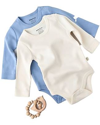 Babycosy Set 2 Body Manica Lunga - Ecru e Blu - 100% Cotone Bio GOTS Body Manica Lunga