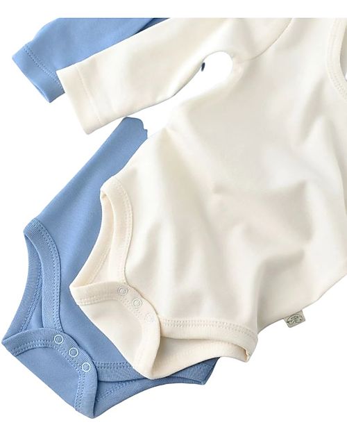 Babycosy Set 2 Body Manica Lunga - Ecru e Blu - 100% Cotone Bio GOTS Body Manica Lunga