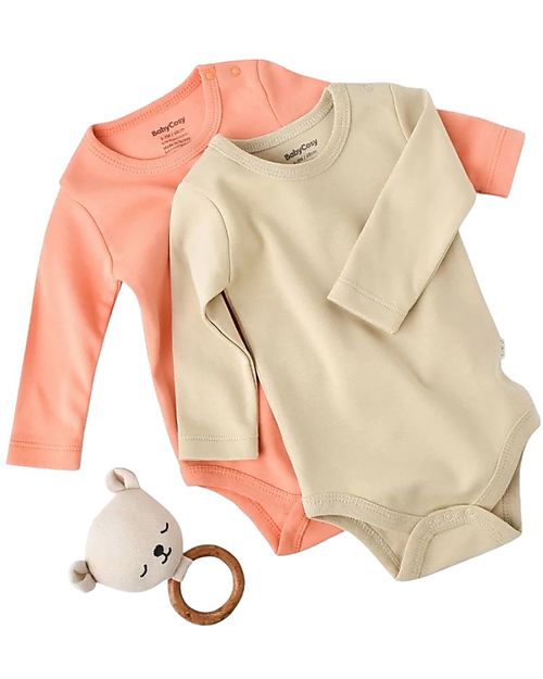 Babycosy Set 2 Body Manica Lunga - Senape Salmone - 100% Cotone Bio GOTS Body Manica Lunga