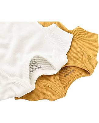 Babycosy Set 2 Body Maniche Corte - Cannella Ecru - 100% Cotone Bio GOTS - Tessitura Waffle Body Manica Corta