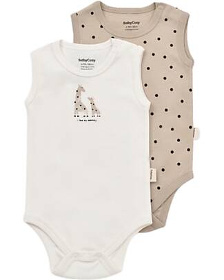 Babycosy Set 2 Body Senza Maniche Giraffe - Ecru e Mink - 100% Cotone Biologico GOTS Body Manica Corta