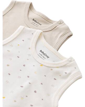 Babycosy Set 2 Body Senza Maniche Interlok - Ecru e Pietra - 100% Cotone Biologico GOTS Body Manica Corta