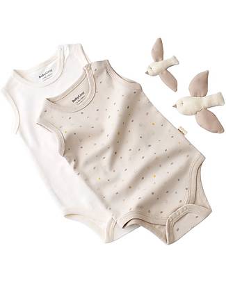 Babycosy Set 2 Body senza Maniche - Pietra Ecru - 100% Cotone Bio GOTS Body Manica Corta