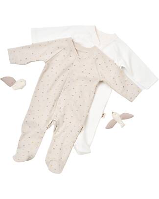 Babycosy Set 2 Tutine a Manica Lunga Interlok - Ecru e Pietra - 100% Cotone Bio GOTS - con Piedini Tutine Lunghe