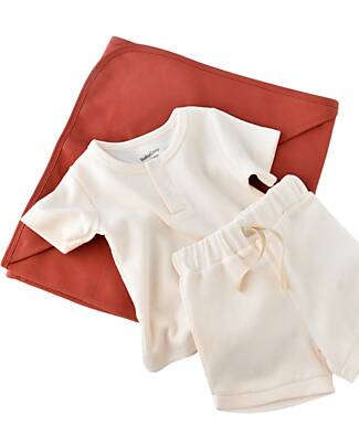 Babycosy Set Pantaloncino e Maglietta Waffle - Ecru - 100% Cotone Bio GOTS Completi e Set