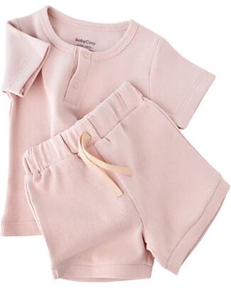 Babycosy Set Pantaloncino e Maglietta Waffle - Rosa - 100% Cotone Bio GOTS Completi e Set