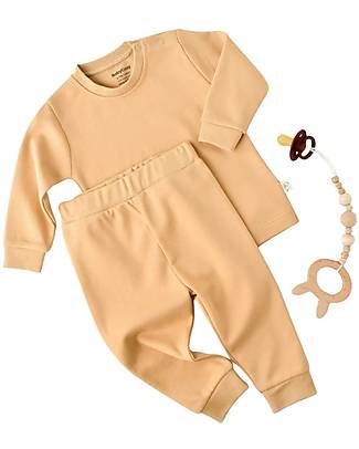Babycosy Set Pantalone e Maglietta Manica Lunga - Cannella - 100% Cotone Bio GOTS Completi e Set