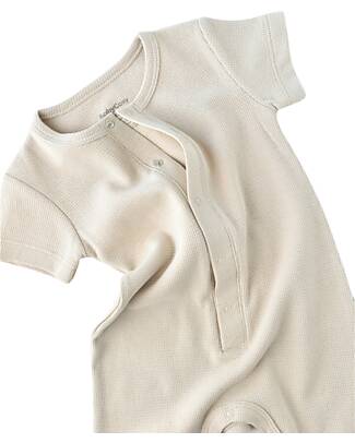 Babycosy Tutina a Maniche Corte Waffle - Pietra - 100% Cotone Bio GOTS Tutine Corte