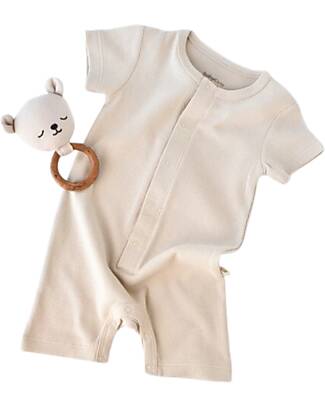 Babycosy Tutina a Maniche Corte Waffle - Pietra - 100% Cotone Bio GOTS Tutine Corte