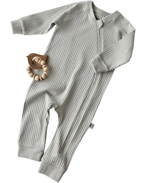 Babycosy Tutina Maniche Lunghe con Cerniera - Pietra- Velluto di Cotone Bio GOTS Tutine Lunghe