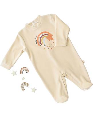 Babycosy Tutina Maniche Lunghe con Piedini - Crema e Stelle - Velluto di Cotone Bio GOTS Tutine Lunghe
