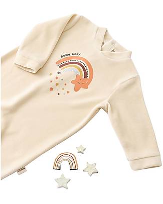 Babycosy Tutina Maniche Lunghe con Piedini - Crema e Stelle - Velluto di Cotone Bio GOTS Tutine Lunghe