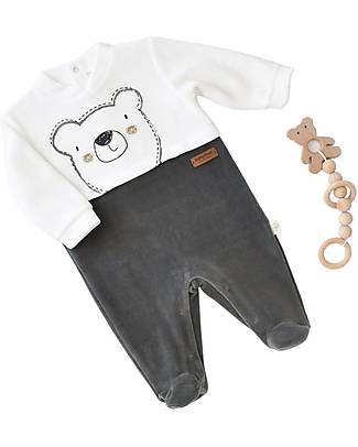 Babycosy Tutina Maniche Lunghe con Piedini - Orsetto - Velluto di Cotone Bio GOTS Tutine Lunghe
