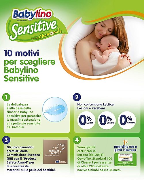 Babylino Pannolini Babylino Sensitive - L'unico certificato Oeko-Tex 100 - Super Assorbenti! Pannolini Eco