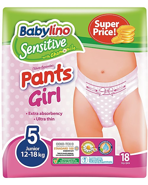 Babylino Pannolini Mutandina Ecologici Sensitive - Bambina (Tg 5 o 6 anni)  - Gli Unici Certificati Oeko-Tex Standard 100! Pannolini Eco
