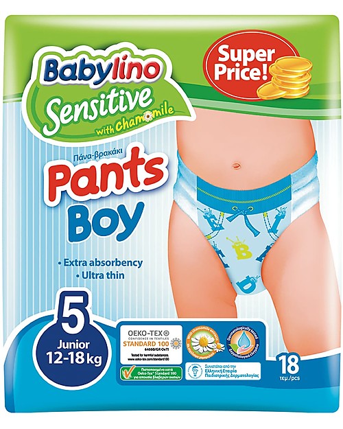 Babylino Pannolini Mutandina Ecologici Sensitive Bambino (Tg 5 o 6 anni) - Gli Unici Certificati Oeko-Tex Standard 100! Pannolini Eco