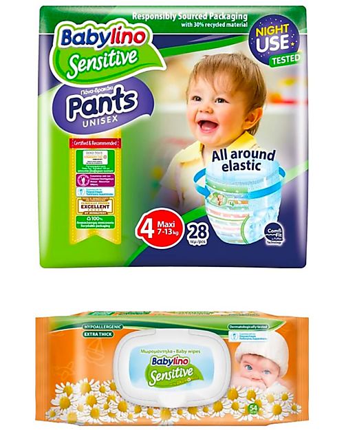 Babylino Pannolini Mutandina Sensitive  + Salviettine Delicate alla Camomilla Pannolini Eco