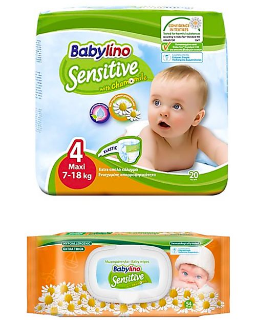 Babylino Pannolini Sensitive + Salviettine alla Camomilla - Taglia 4-7  unisex (bambini)