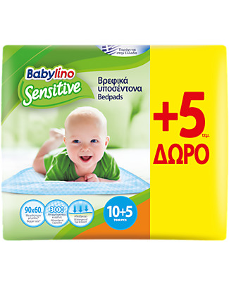 Babylino Traversine Sensitive 90x60 10 + 5 Pz - Massima Assorbenza - Certificate Oeko-Tex 100! Kit Toilette Neonato