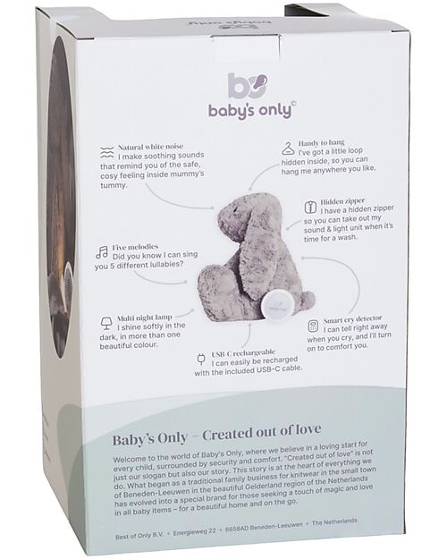 Baby's Only Peluche Coniglietto Bibi con Suoni Bianchi, Ninne Nanne e Luce Notturna - Taupe - con Rilevamento del Pianto - Dalla nascita Peluche