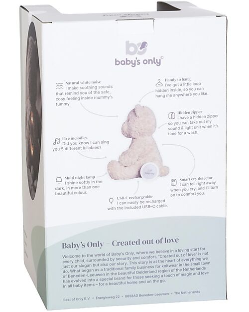Baby's Only Peluche Orsetto Bo con Suoni Bianchi, Ninne Nanne e Luce Notturna - Sabbia - con Rilevamento del Pianto - +o mesi Peluche
