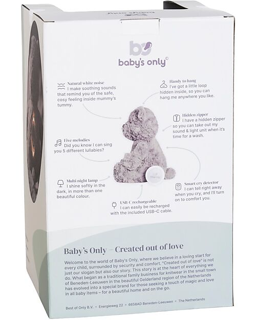 Baby's Only Peluche Orsetto Bo con Suoni Bianchi, Ninne Nanne e Luce Notturna - Taupe - con Rilevamento del Pianto - +0 mesi Peluche