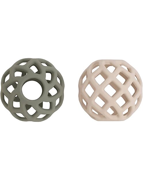 Baby's Only Set 2 Palline Giocattolo - Verde e Lino - Silicone Macchine e Trenini  in Legno