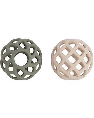 Baby's Only Set 2 Palline Giocattolo - Verde e Lino - Silicone Macchine e Trenini  in Legno