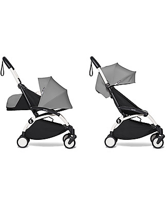 Babyzen Duo YOYO² - Telaio Bianco, Rivestimento Grigio 0+ e 6+ Sistemi Combinabili per Trio