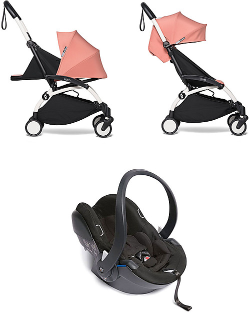 Babyzen Trio YOYO² - Telaio Bianco, Rivestimento Ginger 0+ e 6+, Seggiolino Auto 0+ Izi Go Passeggini Trio e Duo