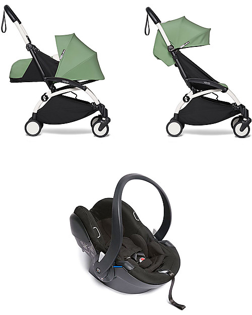 Babyzen Trio YOYO² - Telaio Bianco, Rivestimento Menta 0+ e 6+, Seggiolino Auto 0+ Izi Go Passeggini Trio e Duo