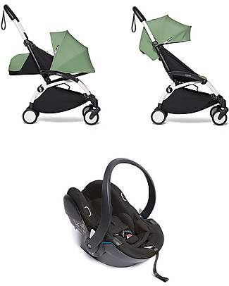 Babyzen Trio YOYO² - Telaio Bianco, Rivestimento Menta 0+ e 6+, Seggiolino Auto 0+ Izi Go Sistemi Combinabili per Trio