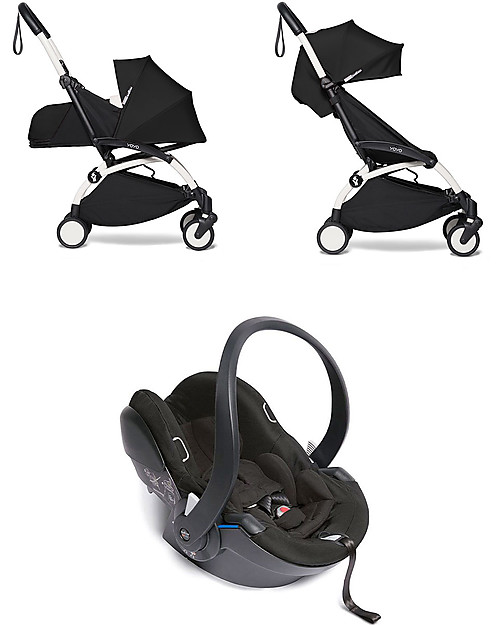 Babyzen Trio YOYO² - Telaio Bianco, Rivestimento Nero 0+ e 6+, Seggiolino Auto 0+ Izi Go Passeggini Trio e Duo