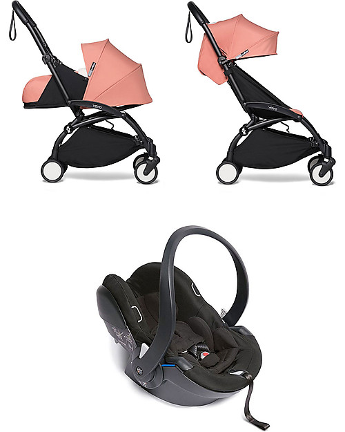 Babyzen Trio YOYO² - Telaio Nero, Rivestimento Ginger 0+ e 6+, Seggiolino Auto 0+ Izi Go Passeggini Trio e Duo