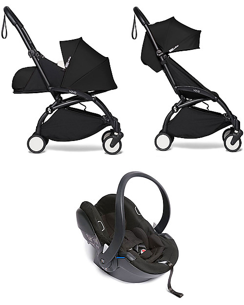 Babyzen Trio YOYO² - Telaio Nero, Rivestimento Nero 0+ e 6+, Seggiolino Auto 0+ Izi Go Passeggini Trio e Duo