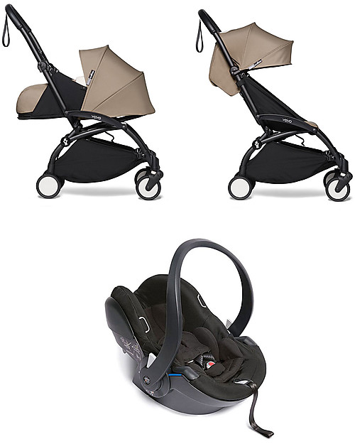 Babyzen Trio YOYO² - Telaio Nero, Rivestimento Tortora 0+ e 6+, Seggiolino Auto 0+ Izi Go Passeggini Trio e Duo