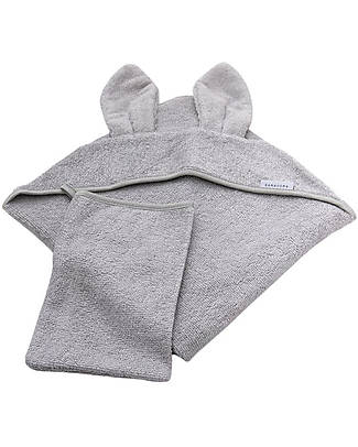 Bamboom Asciugamano con Orecchie + Guanto - Grigio - Bambù Accappatoi e Asciugamani