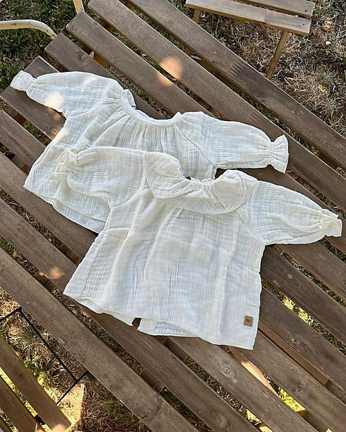 Bamboom Blusa con Ampio Volant - Bianco - Cotone e Bambù Certificato Oeko-Tex Bluse