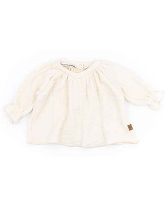Bamboom Blusa con Collo Volant - Bianco - Cotone e Bambù Certificato Oeko-Tex Bluse