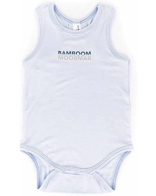 Bamboom Body Canottiera - Azzurro - con Logo - Bambù Bio Elasticizzato Body Manica Corta