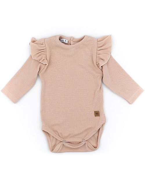 Bamboom Body con Spalle Volant - Rosa Cipria - Cotone e Bambù Certificato Oeko-Tex Body Manica Lunga